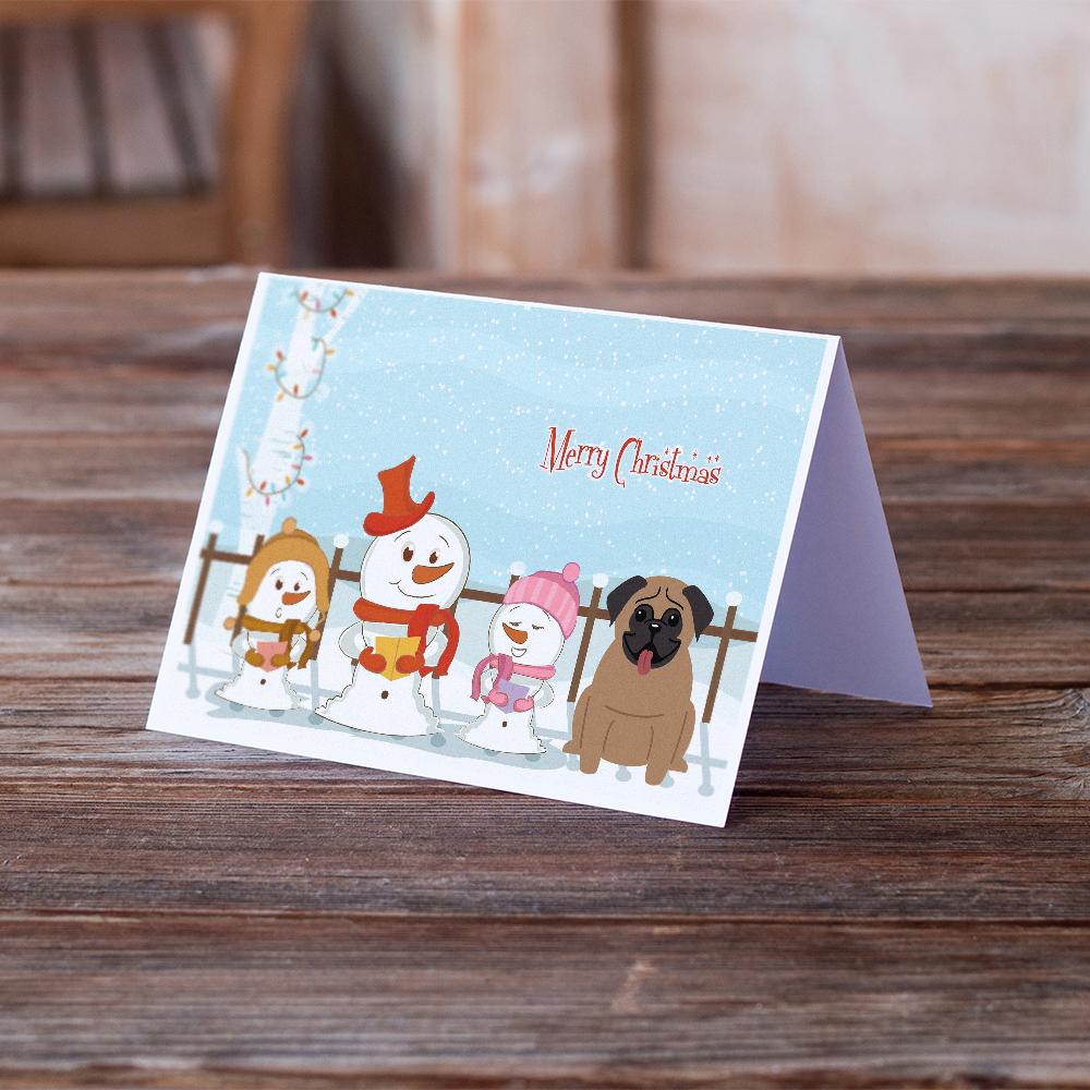 Merry Christmas Carolers Pug Brown Greeting Cards and Envelopes Pack of 8 - the-store.com