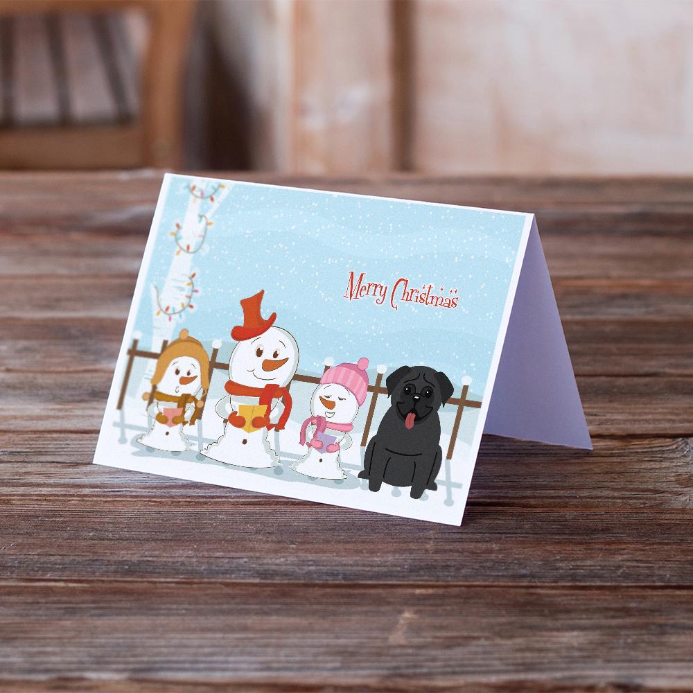Merry Christmas Carolers Pug Black Greeting Cards and Envelopes Pack of 8 - the-store.com