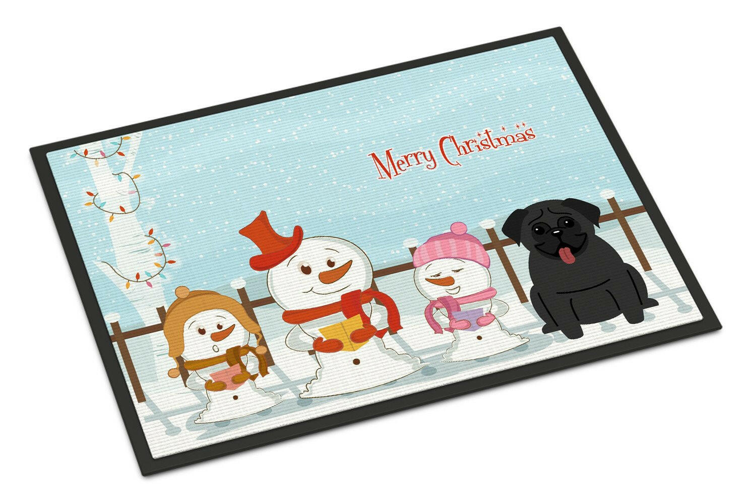 Merry Christmas Carolers Pug Black Indoor or Outdoor Mat 24x36 BB2337JMAT - the-store.com