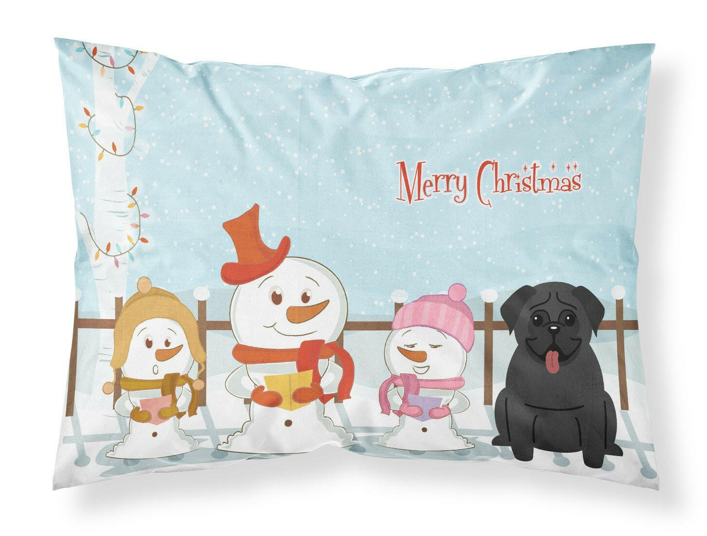 Merry Christmas Carolers Pug Black Fabric Standard Pillowcase BB2337PILLOWCASE by Caroline's Treasures