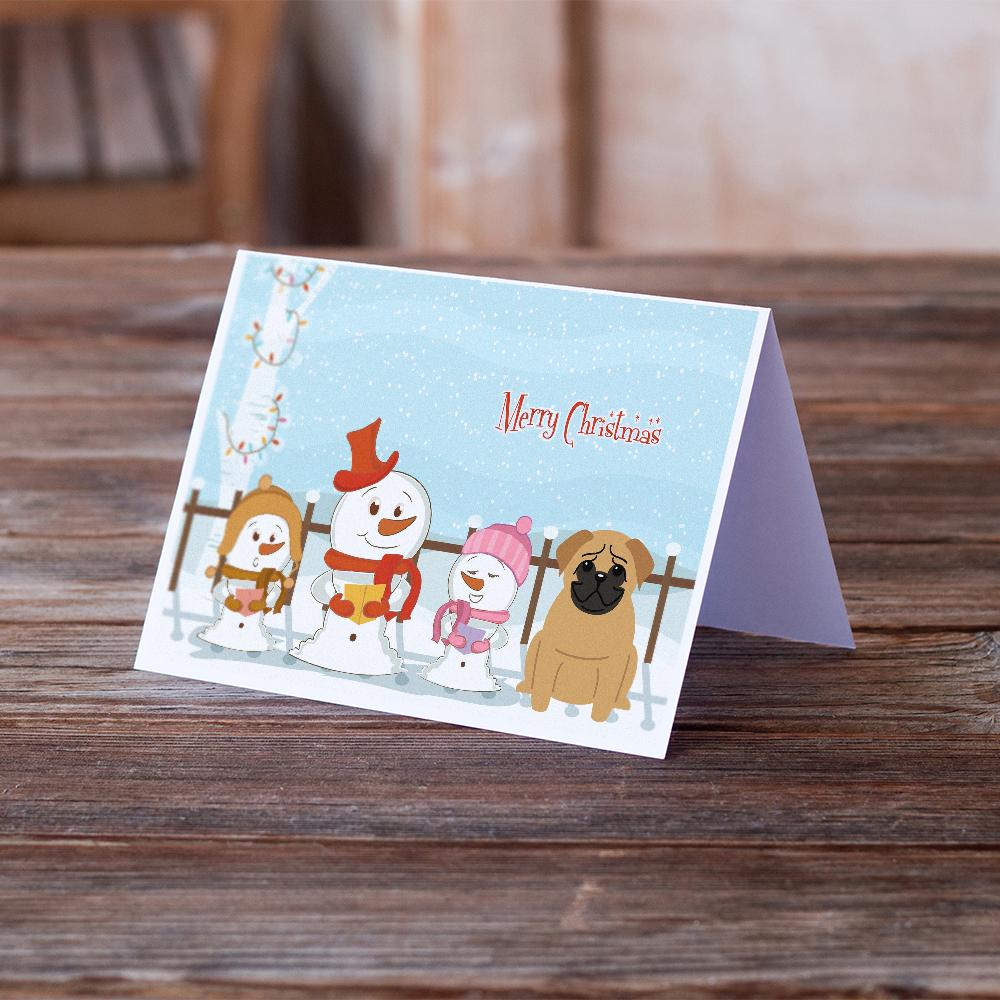 Buy this Merry Christmas Carolers Pug Brown Greeting Cards and Envelopes Pack of 8
