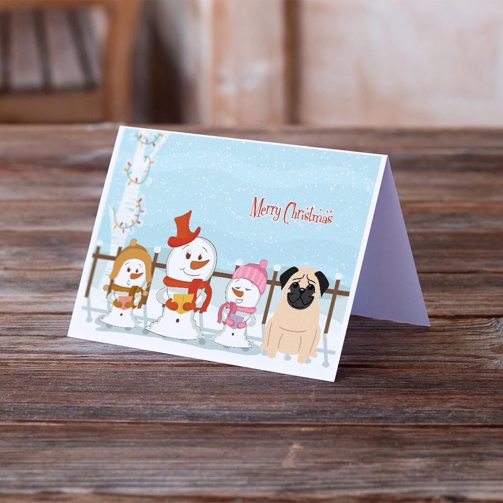 Merry Christmas Carolers Pug Fawn Greeting Cards and Envelopes Pack of 8 - the-store.com