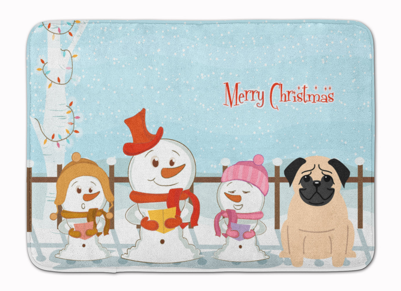 Merry Christmas Carolers Pug Fawn Machine Washable Memory Foam Mat BB2339RUG - the-store.com