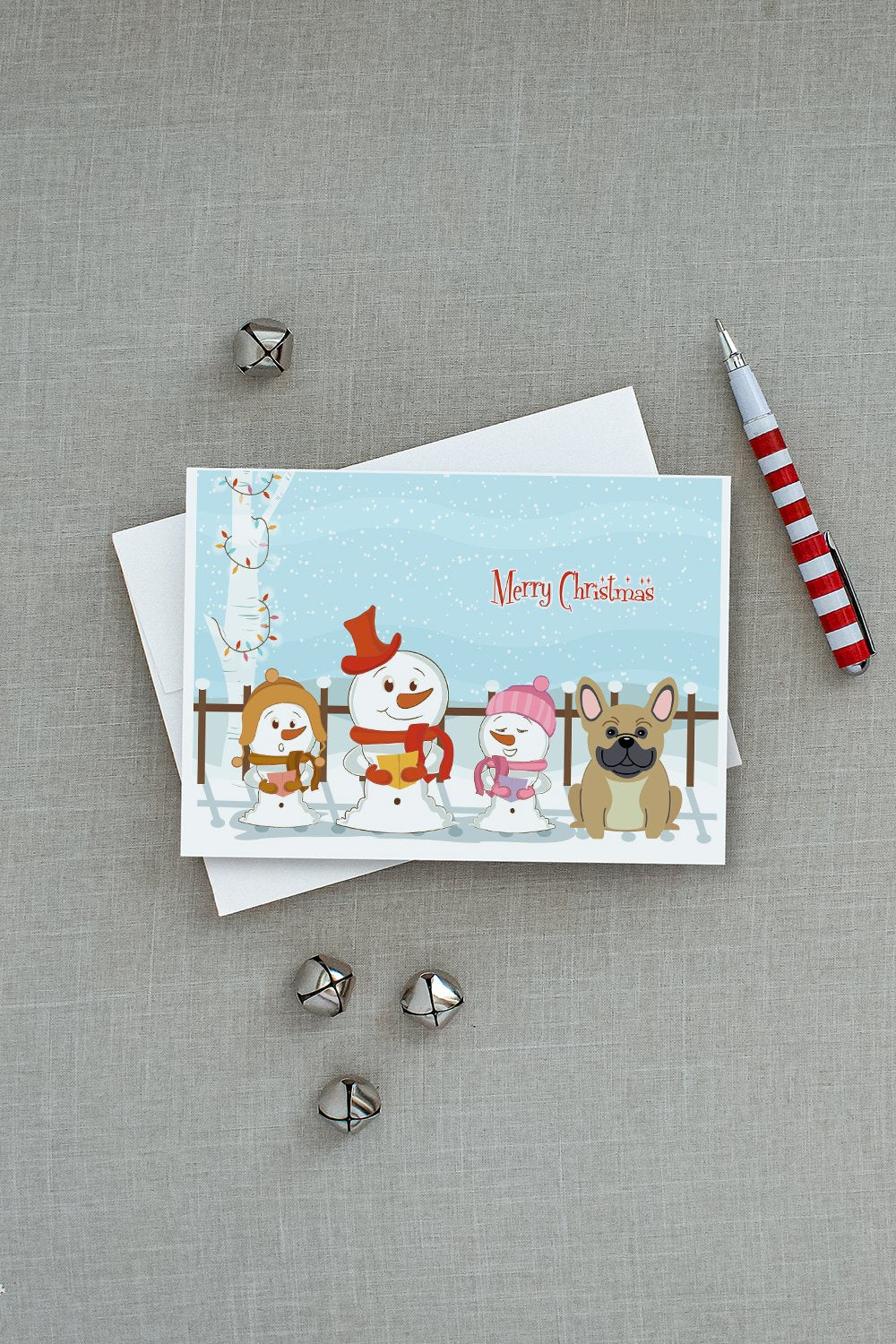 Merry Christmas Carolers French Bulldog Cream Greeting Cards and Envelopes Pack of 8 - the-store.com
