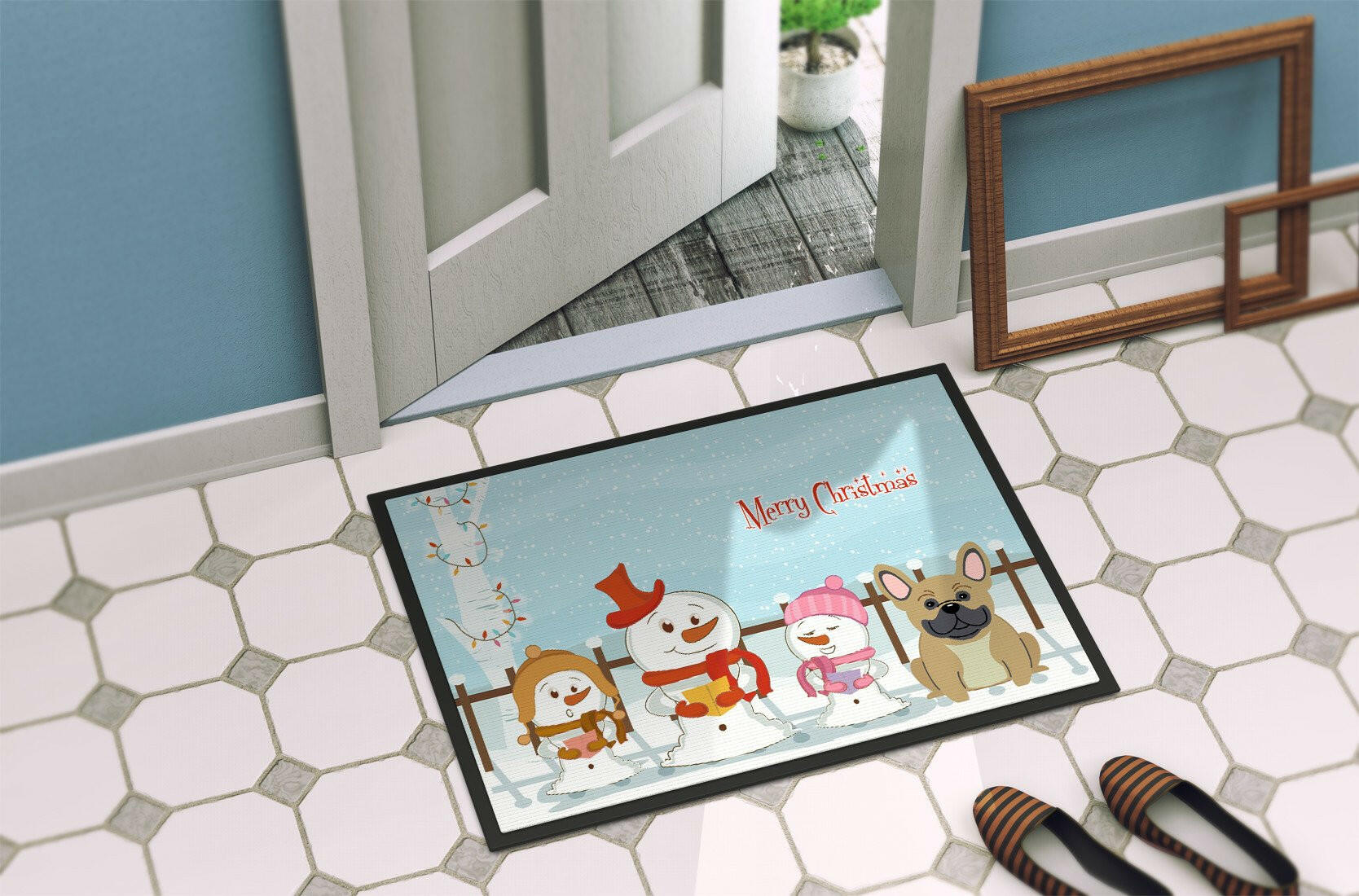 Merry Christmas Carolers French Bulldog Cream Indoor or Outdoor Mat 24x36 BB2341JMAT - the-store.com