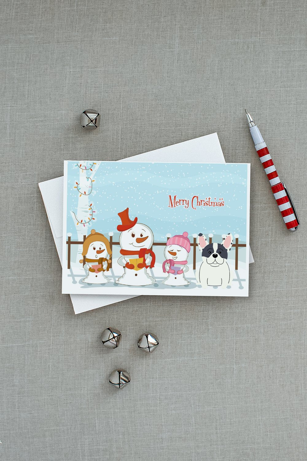 Merry Christmas Carolers French Bulldog Piebald Greeting Cards and Envelopes Pack of 8 - the-store.com