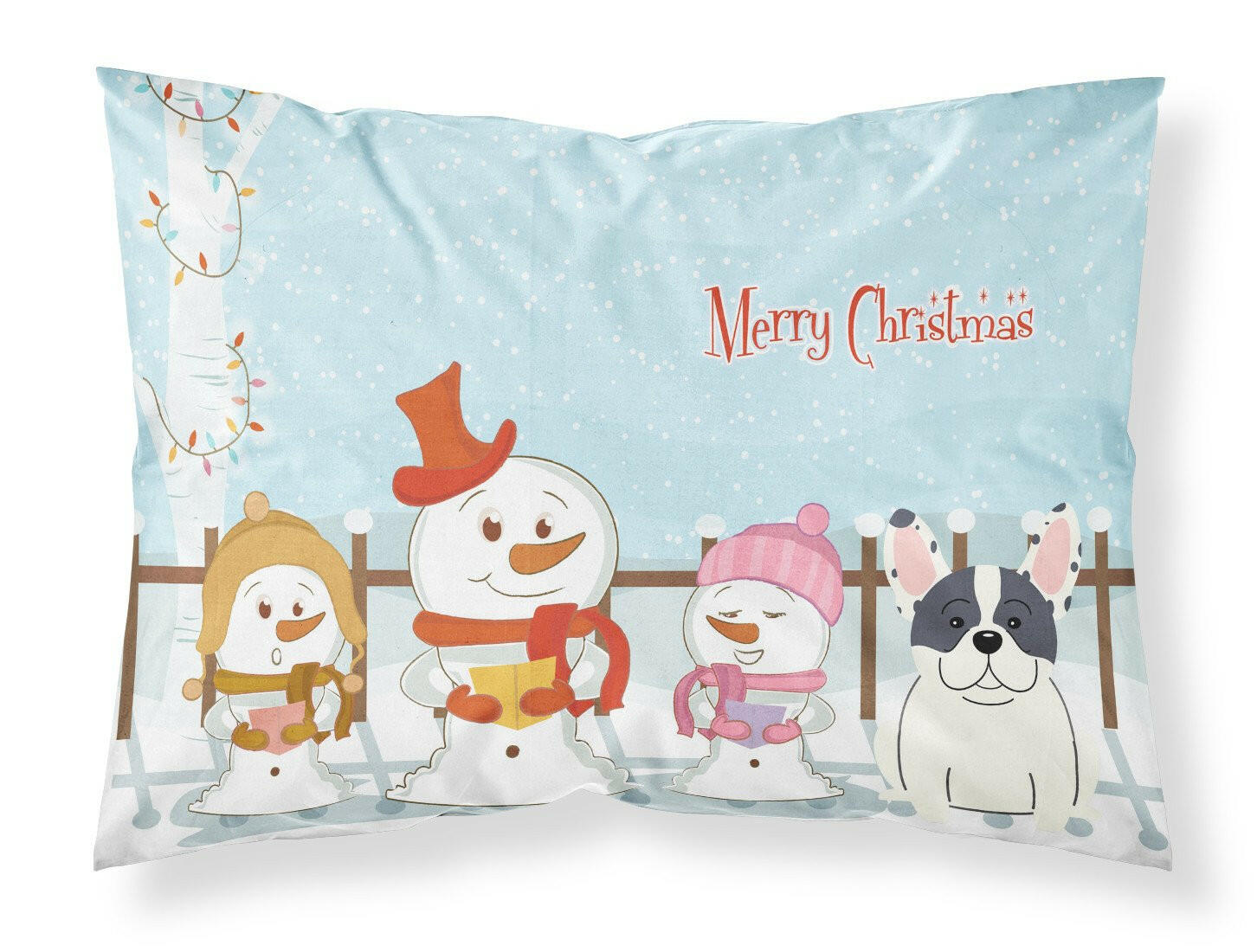 Merry Christmas Carolers French Bulldog Piebald Fabric Standard Pillowcase BB2342PILLOWCASE by Caroline's Treasures