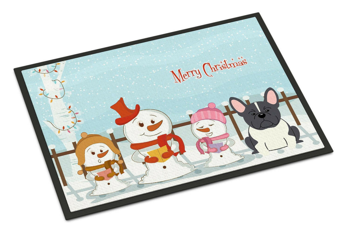 Merry Christmas Carolers French Bulldog Black White Indoor or Outdoor Mat 18x27 BB2343MAT - the-store.com