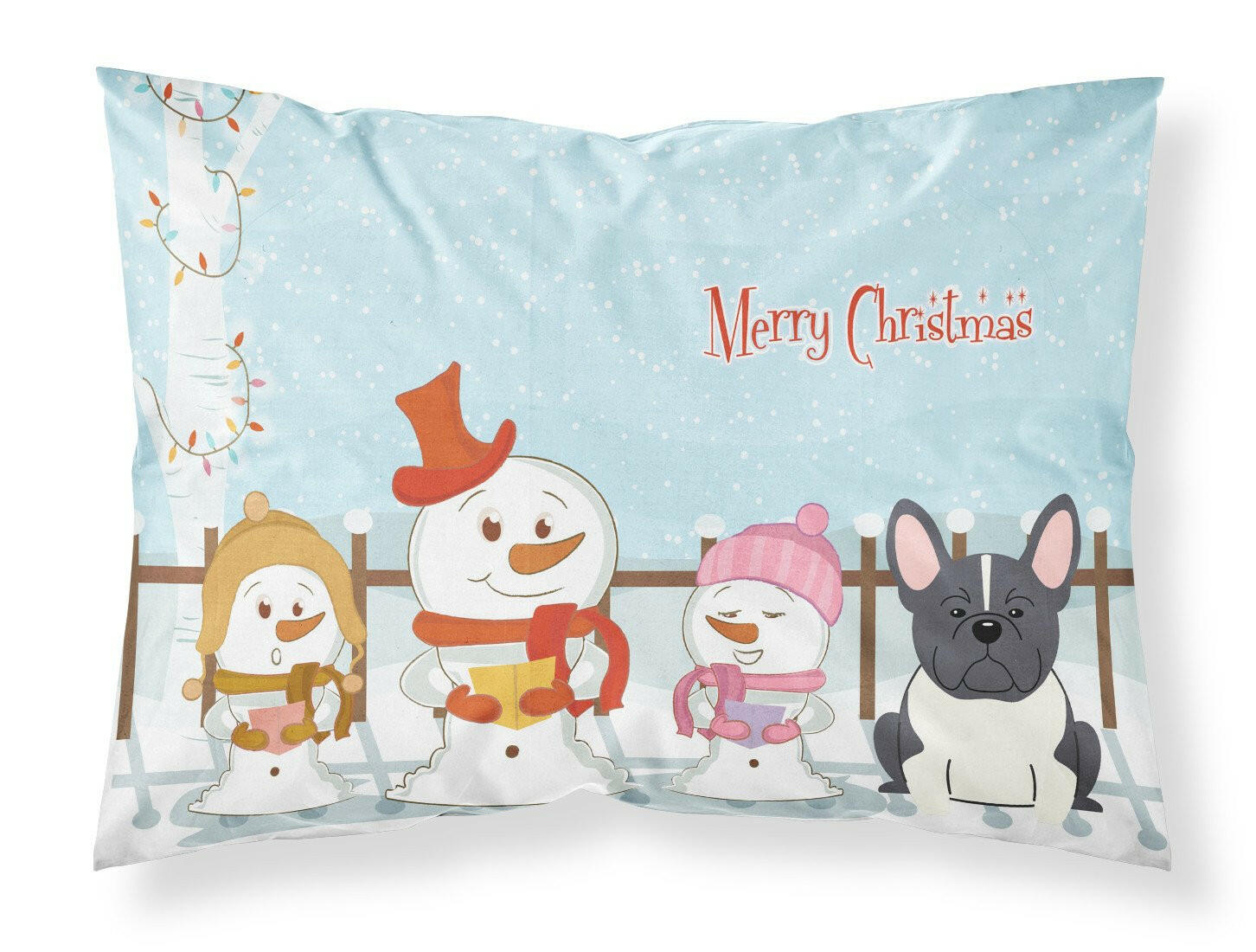 Merry Christmas Carolers French Bulldog Black White Fabric Standard Pillowcase BB2343PILLOWCASE by Caroline's Treasures