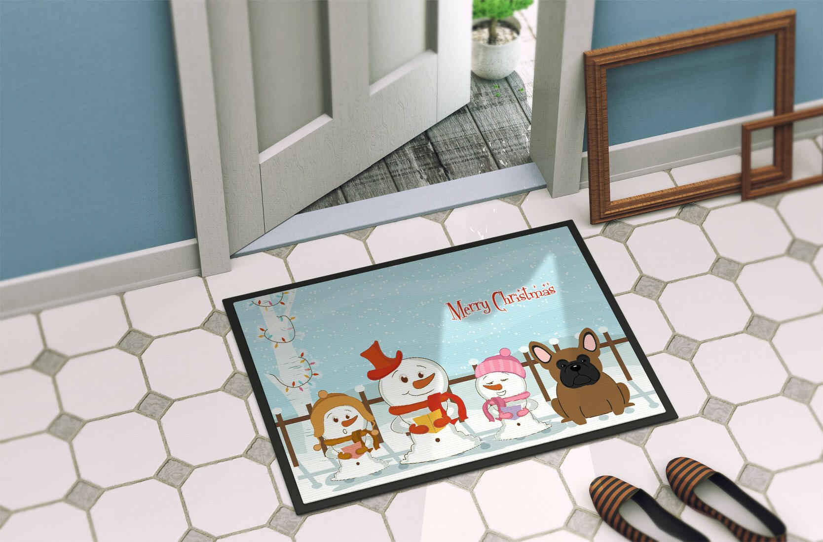 Merry Christmas Carolers French Bulldog Brown Indoor or Outdoor Mat 24x36 BB2344JMAT - the-store.com