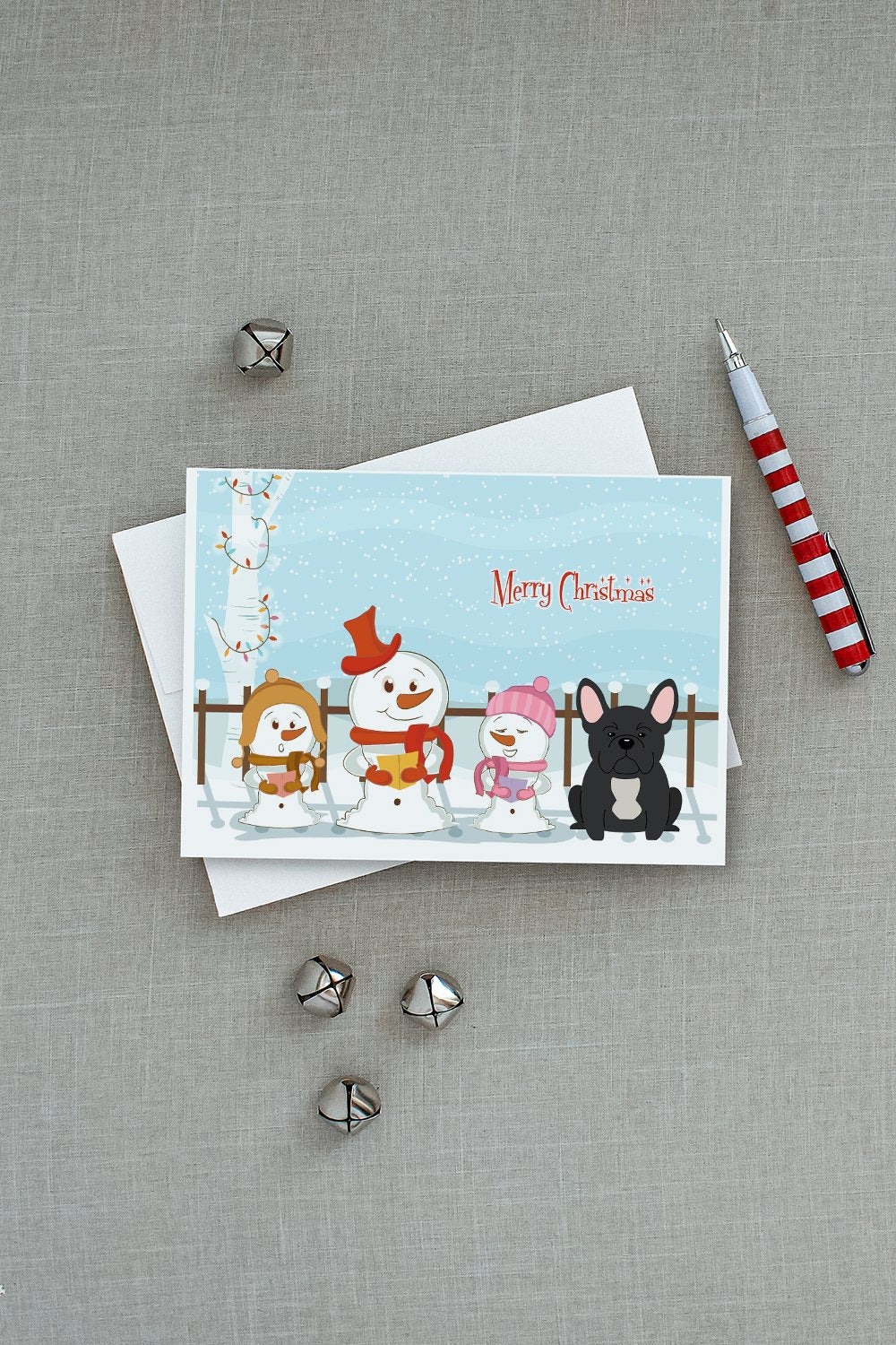 Merry Christmas Carolers French Bulldog Black Greeting Cards and Envelopes Pack of 8 - the-store.com