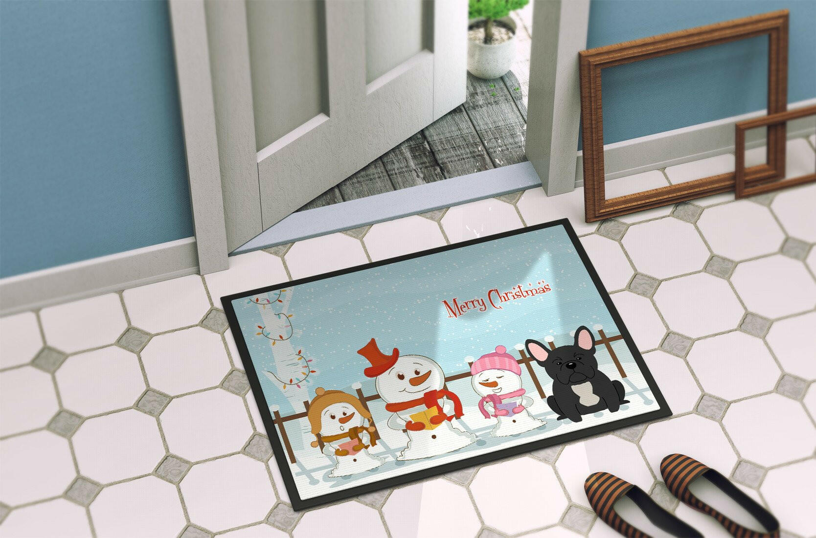 Merry Christmas Carolers French Bulldog Black Indoor or Outdoor Mat 24x36 BB2345JMAT - the-store.com