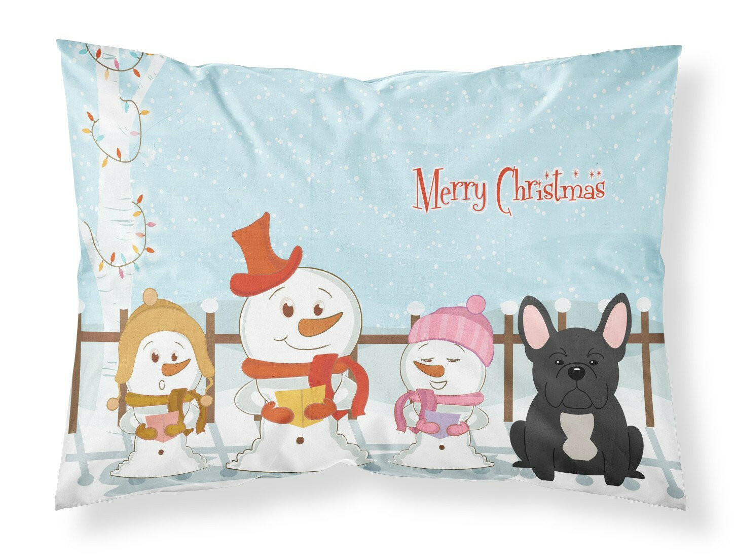 Merry Christmas Carolers French Bulldog Black Fabric Standard Pillowcase BB2345PILLOWCASE by Caroline's Treasures
