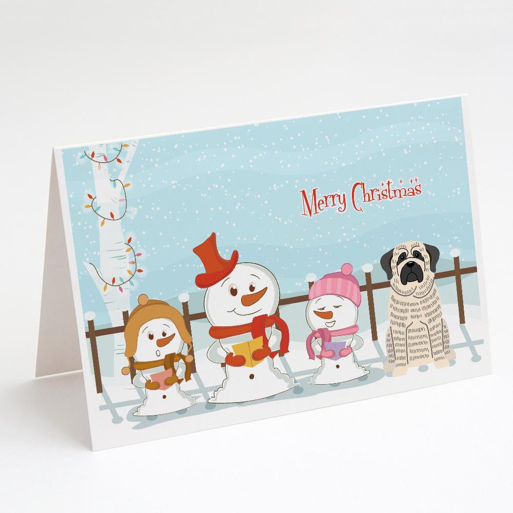 Buy this Merry Christmas Carolers Mastiff Brindle White Greeting Cards and Envelopes Pack of 8