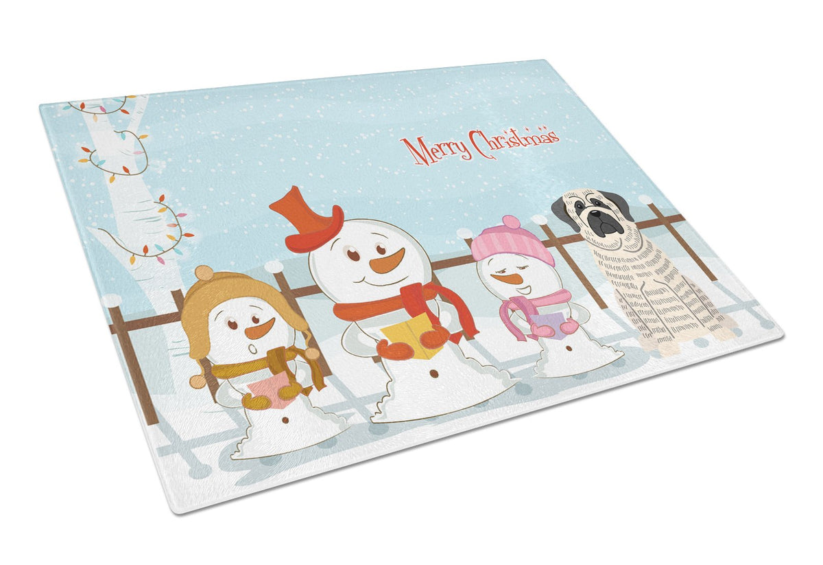 Merry Christmas Carolers Mastiff Brindle White Glass Cutting Board Large BB2347LCB by Caroline&#39;s Treasures