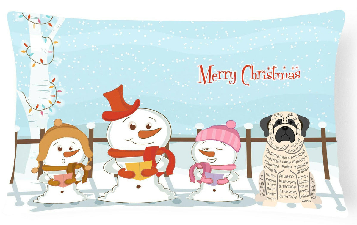 Merry Christmas Carolers Mastiff Brindle White Canvas Fabric Decorative Pillow BB2347PW1216 by Caroline&#39;s Treasures