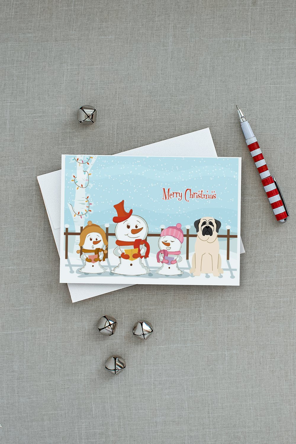 Merry Christmas Carolers Mastiff White Greeting Cards and Envelopes Pack of 8 - the-store.com