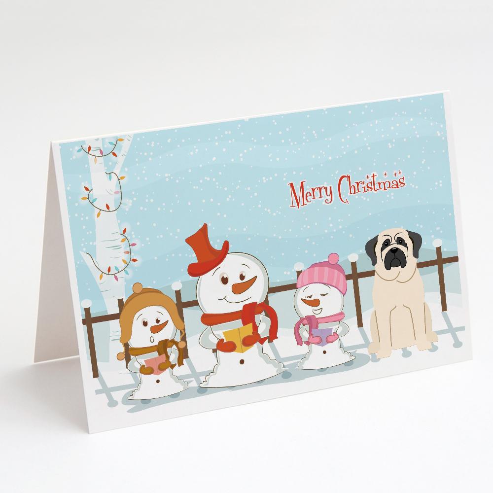 Buy this Merry Christmas Carolers Mastiff White Greeting Cards and Envelopes Pack of 8