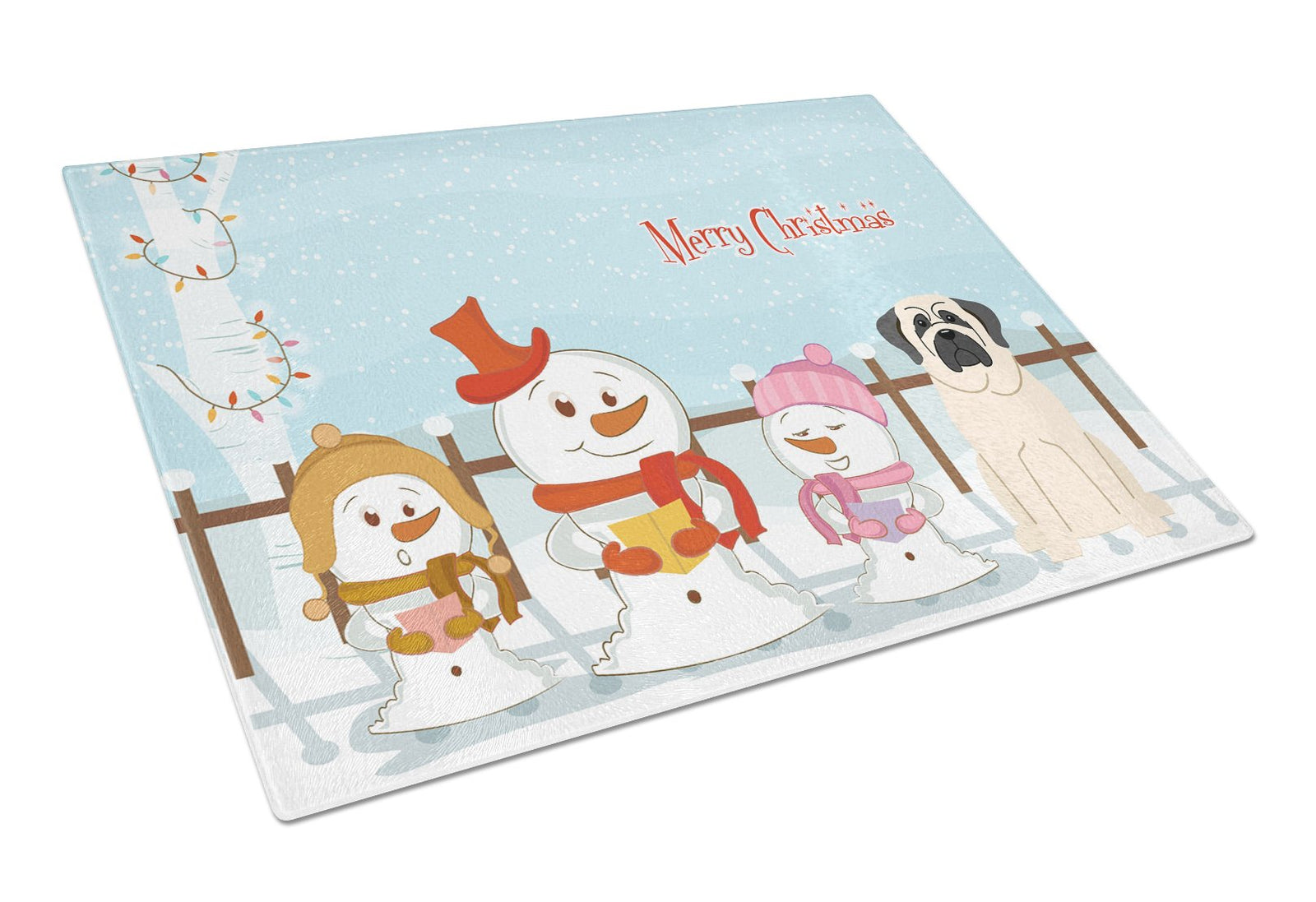 Merry Christmas Carolers Mastiff White Glass Cutting Board Large BB2348LCB by Caroline's Treasures