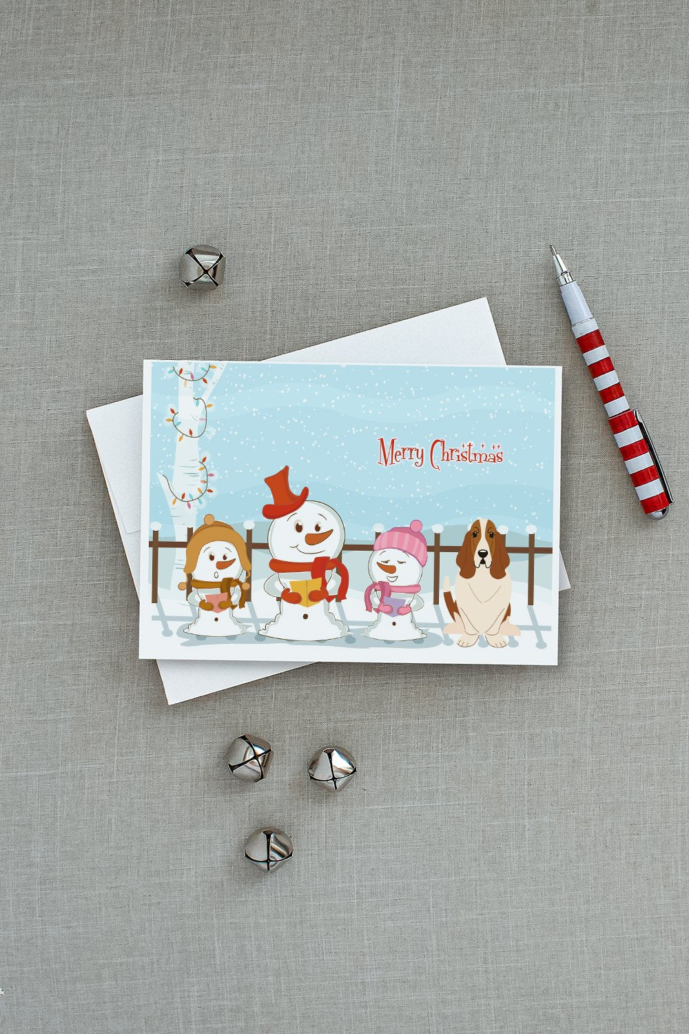 Merry Christmas Carolers Basset Hound Greeting Cards and Envelopes Pack of 8 - the-store.com