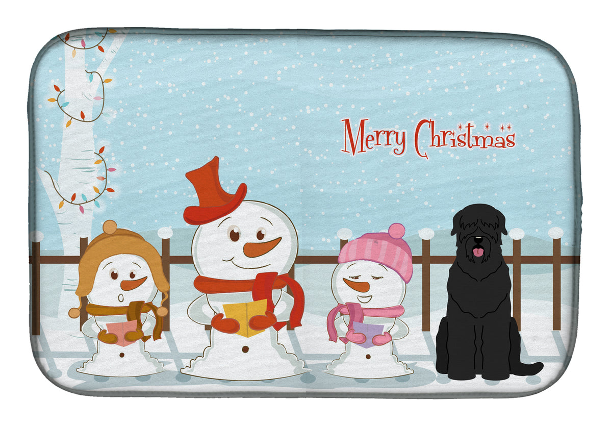Merry Christmas Carolers Black Russian Terrier Dish Drying Mat BB2357DDM