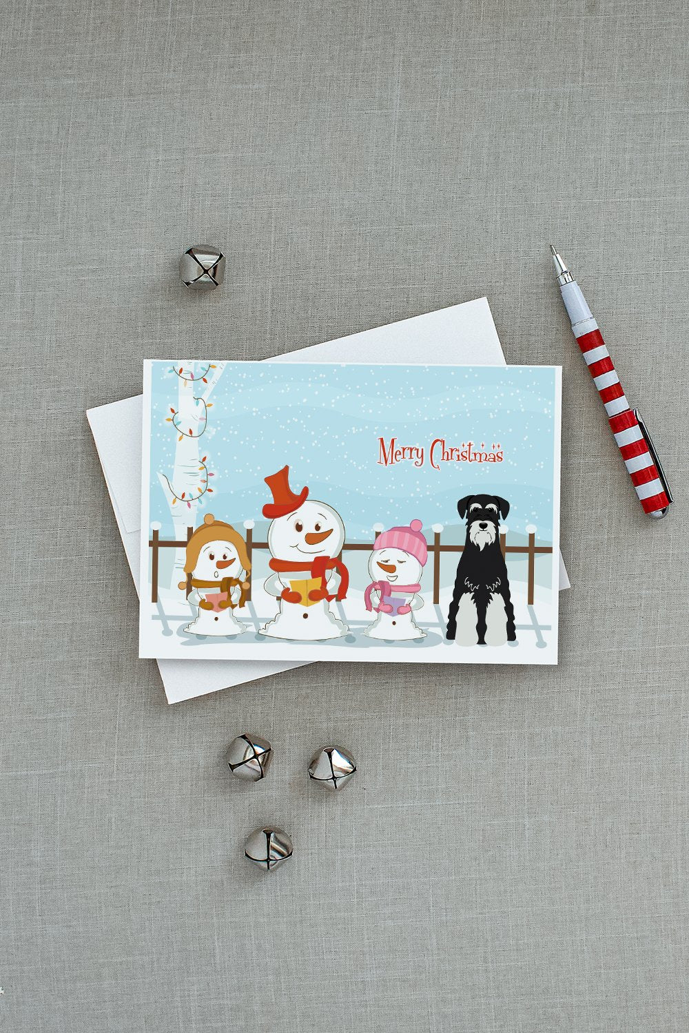 Merry Christmas Carolers Standard Schnauzer Salt and Pepper Greeting Cards and Envelopes Pack of 8 - the-store.com