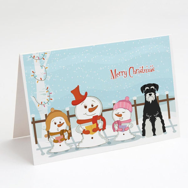 Buy this Merry Christmas Carolers Standard Schnauzer Salt and Pepper Greeting Cards and Envelopes Pack of 8