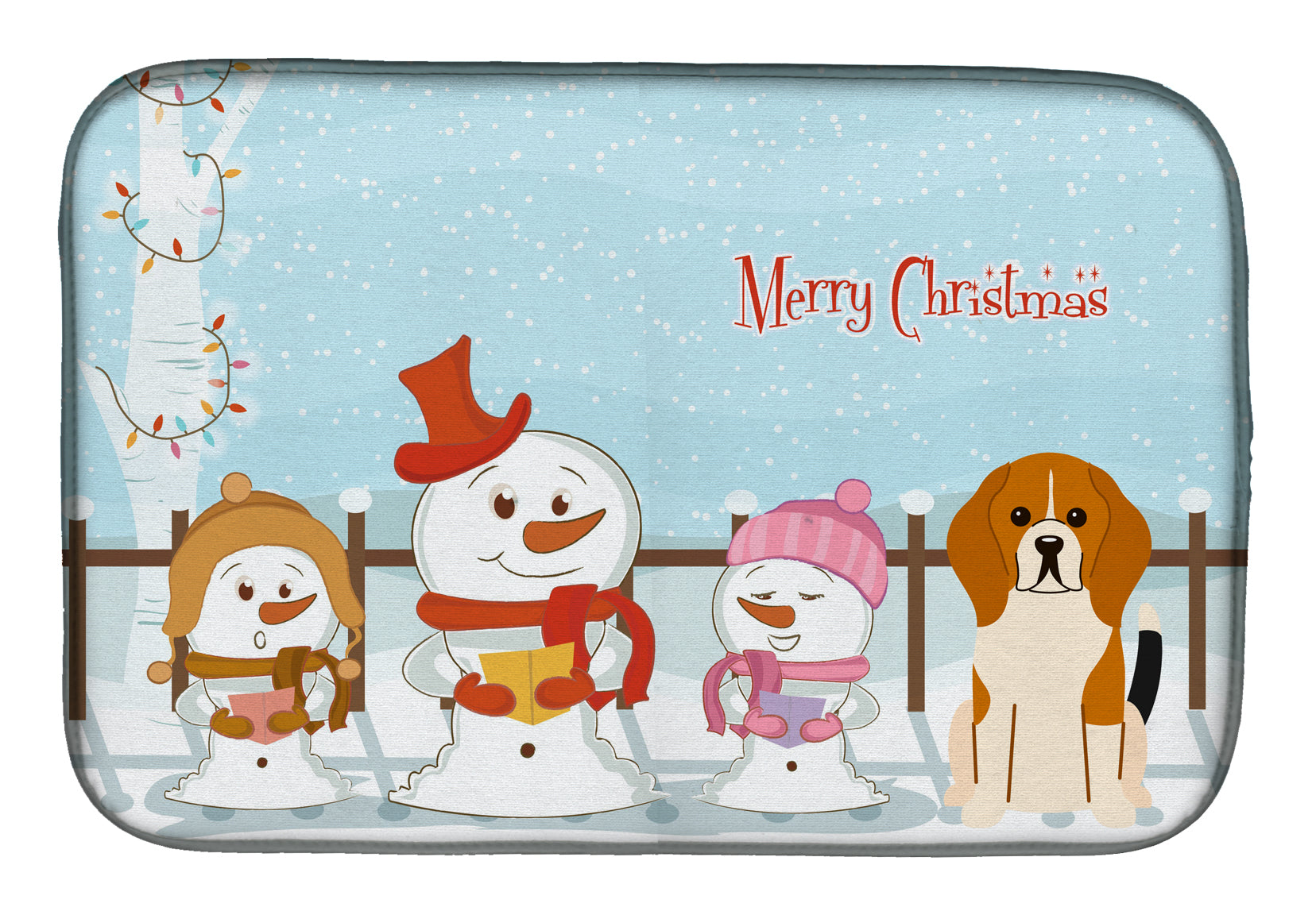 Merry Christmas Carolers Beagle Tricolor Dish Drying Mat BB2371DDM  the-store.com.