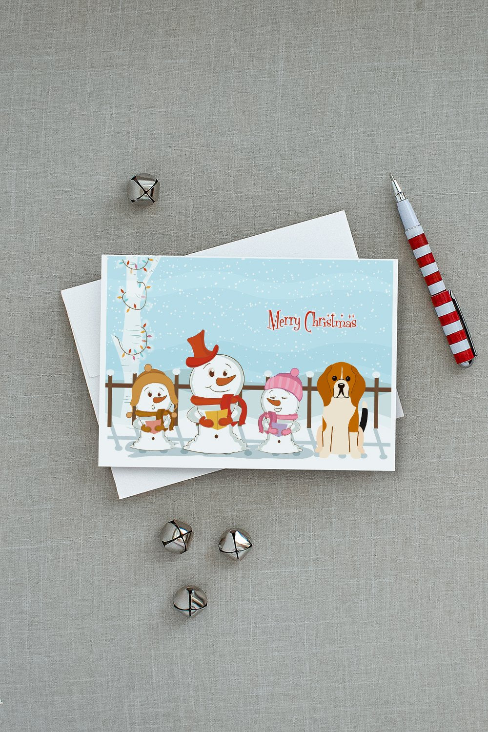 Merry Christmas Carolers Beagle Tricolor Greeting Cards and Envelopes Pack of 8 - the-store.com
