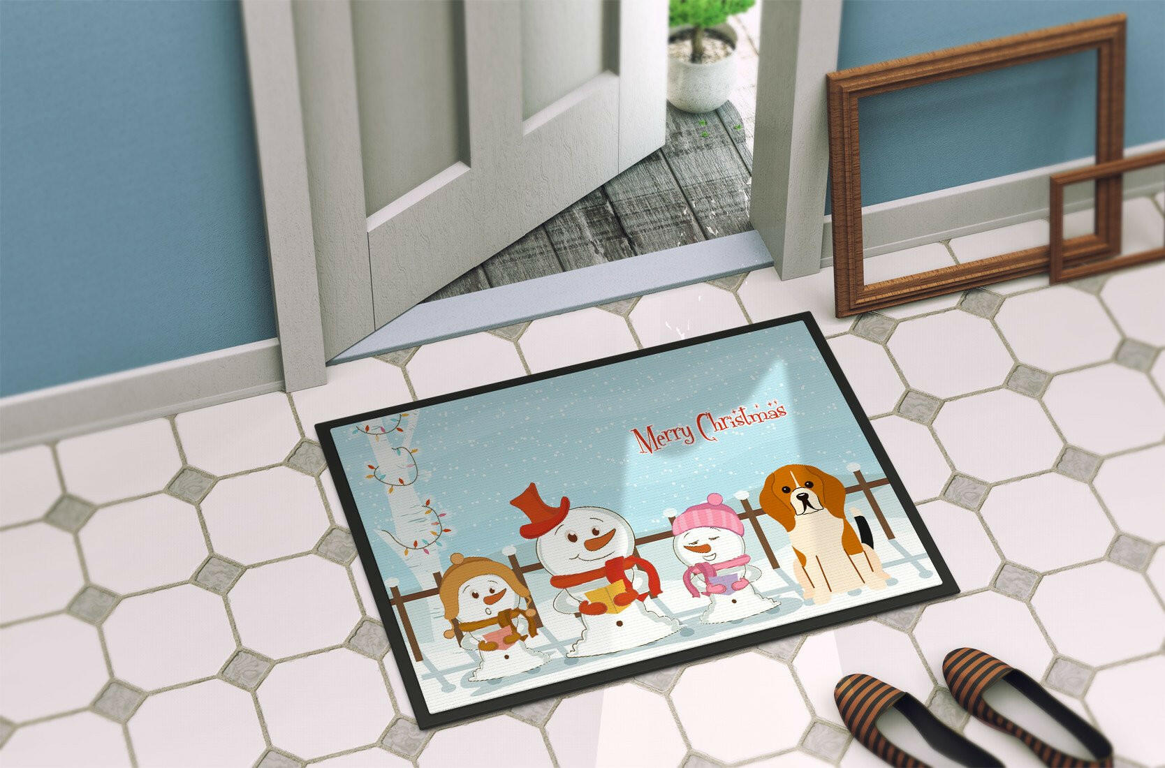 Merry Christmas Carolers Beagle Tricolor Indoor or Outdoor Mat 24x36 BB2371JMAT - the-store.com