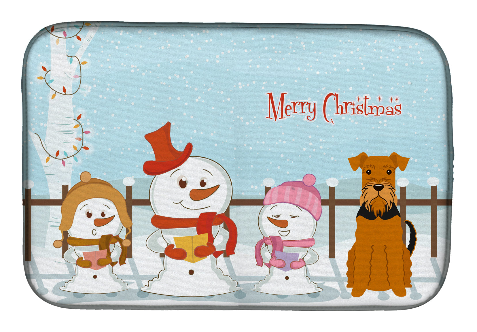 Merry Christmas Carolers Airedale Dish Drying Mat BB2372DDM  the-store.com.
