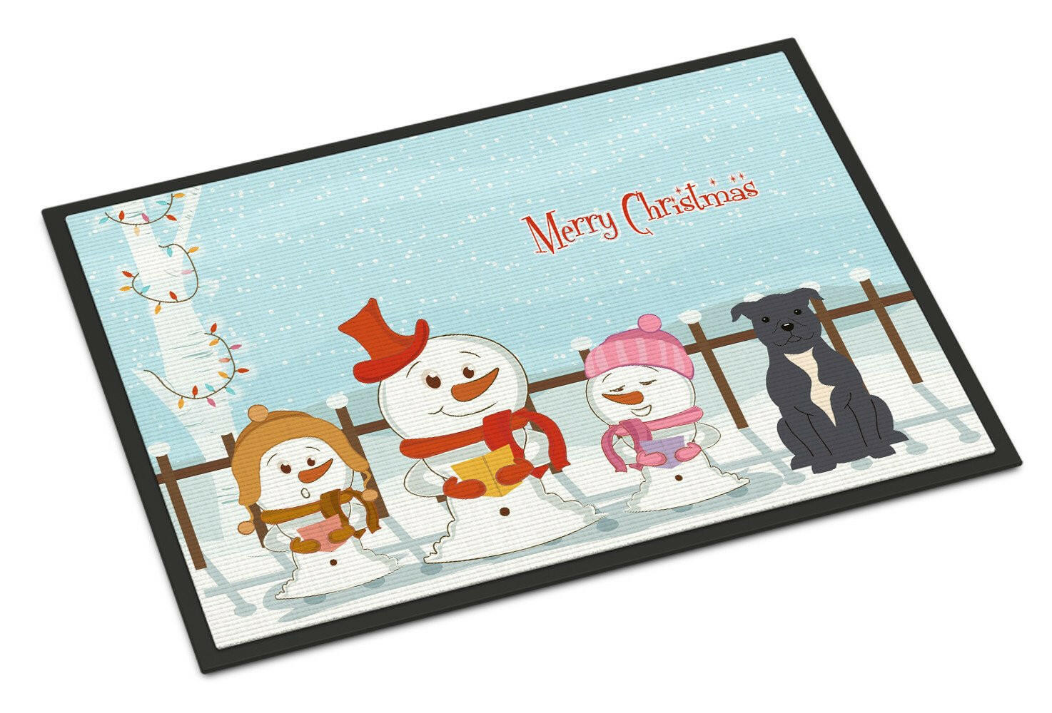 Merry Christmas Carolers Staffordshire Bull Terrier Blue Indoor or Outdoor Mat 24x36 BB2377JMAT - the-store.com
