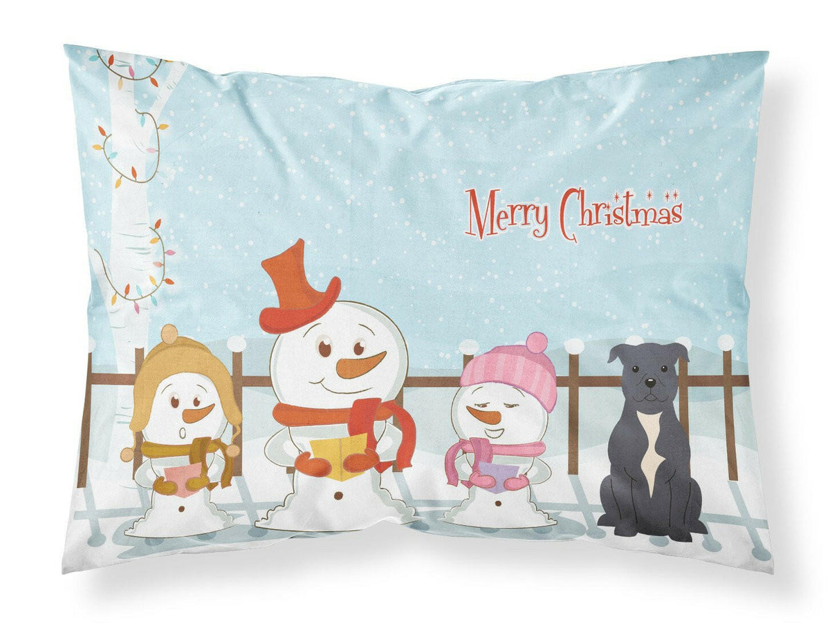 Merry Christmas Carolers Staffordshire Bull Terrier Blue Fabric Standard Pillowcase BB2377PILLOWCASE by Caroline&#39;s Treasures
