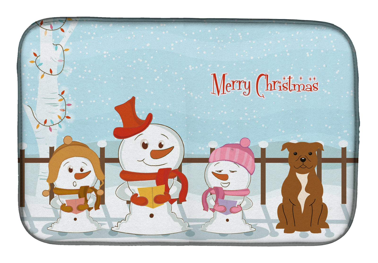 Merry Christmas Carolers Staffordshire Bull Terrier Brown Dish Drying Mat BB2378DDM  the-store.com.