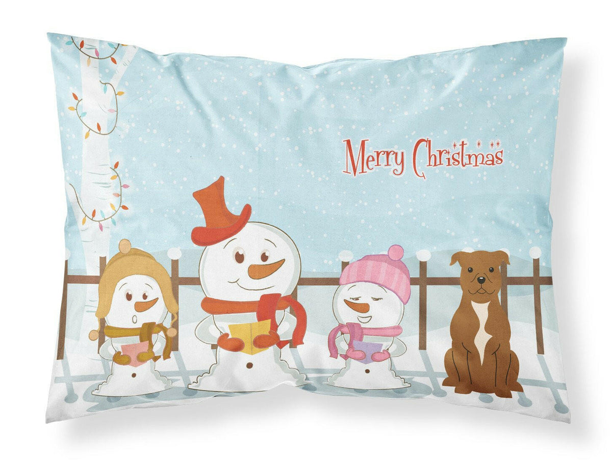 Merry Christmas Carolers Staffordshire Bull Terrier Brown Fabric Standard Pillowcase BB2378PILLOWCASE by Caroline&#39;s Treasures