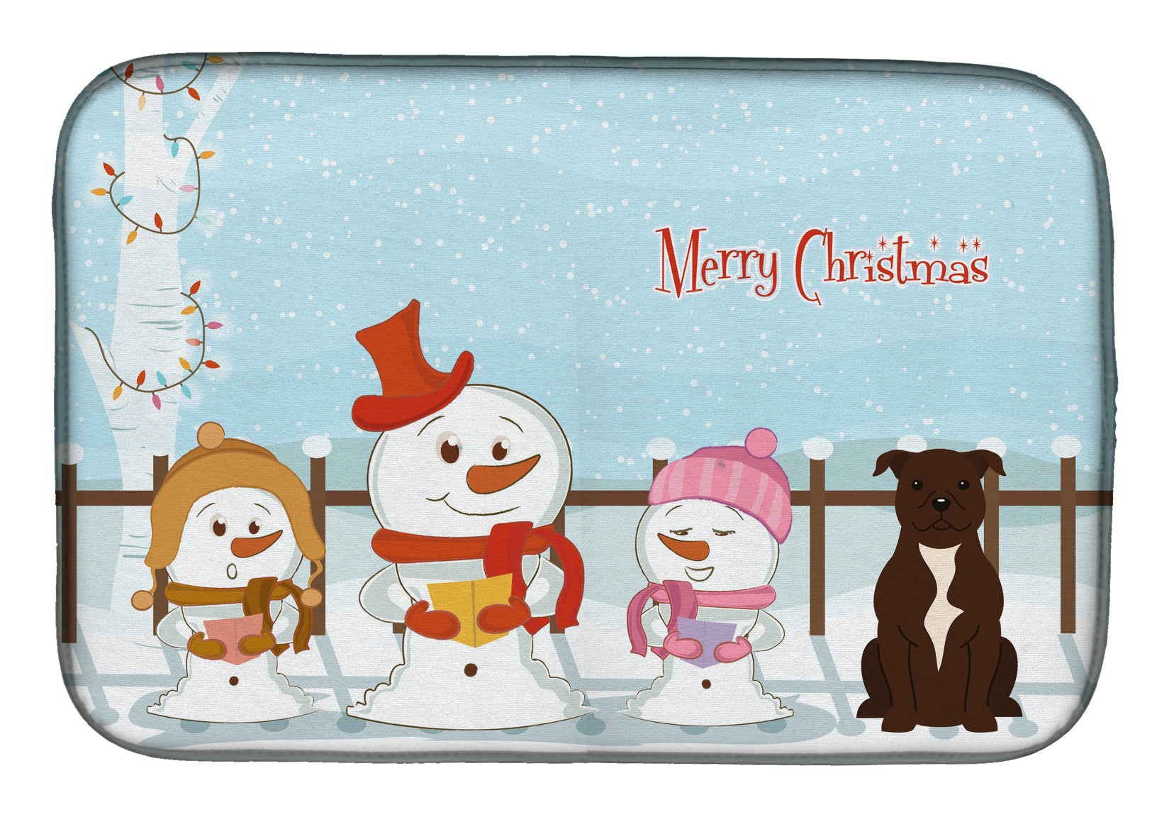 Merry Christmas Carolers Staffordshire Bull Terrier Chocolate Dish Drying Mat BB2379DDM  the-store.com.