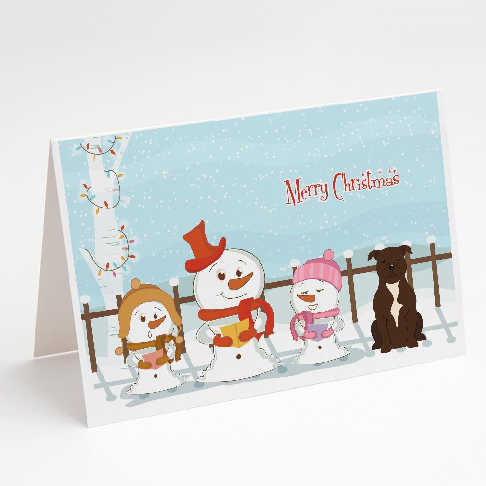 Buy this Merry Christmas Carolers Staffordshire Bull Terrier Chocolate Greeting Cards and Envelopes Pack of 8