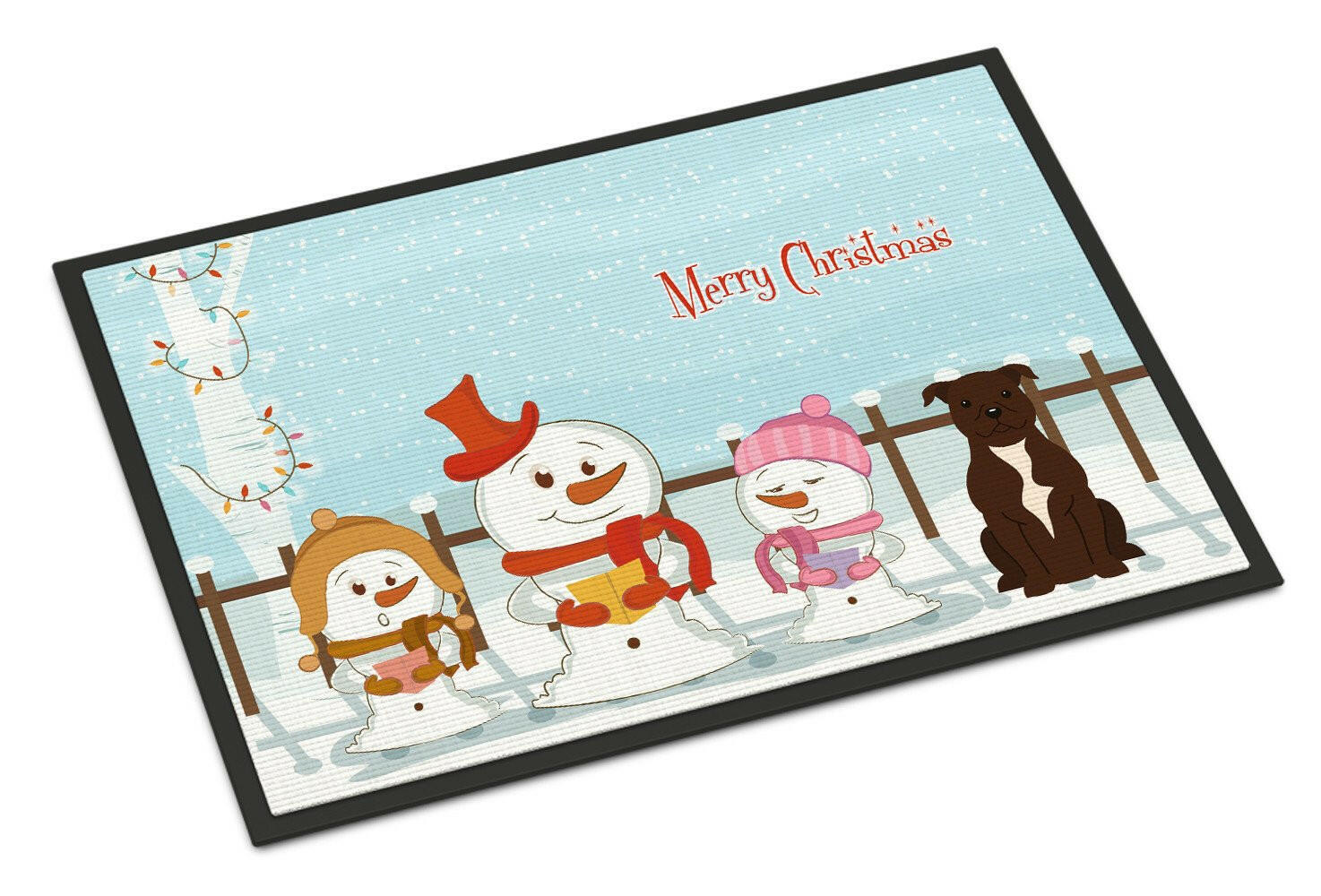 Merry Christmas Carolers Staffordshire Bull Terrier Chocolate Indoor or Outdoor Mat 24x36 BB2379JMAT - the-store.com