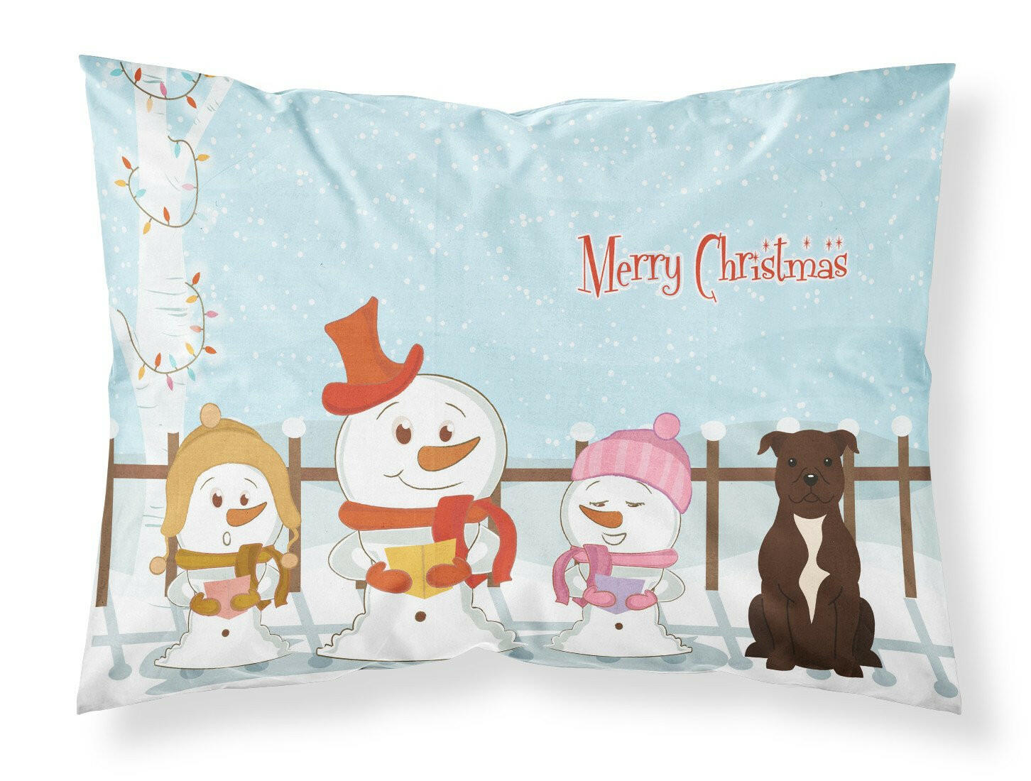 Merry Christmas Carolers Staffordshire Bull Terrier Chocolate Fabric Standard Pillowcase BB2379PILLOWCASE by Caroline's Treasures