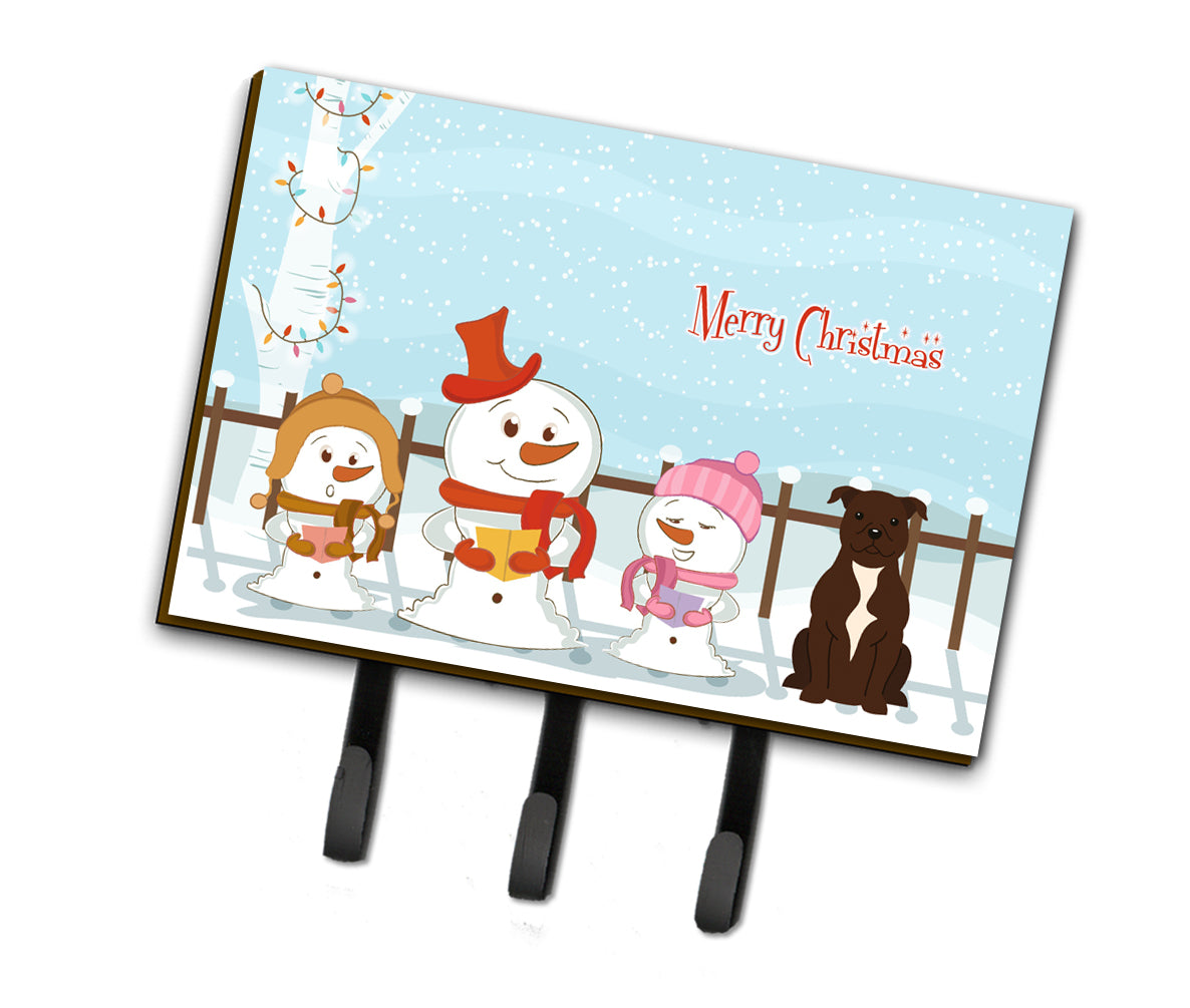 Merry Christmas Carolers Staffordshire Bull Terrier Chocolate Leash or Key Holder BB2379TH68
