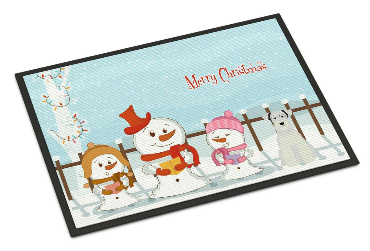 Merry Christmas Carolers Miniature Schanuzer White Indoor or Outdoor Mat 24x36 BB2384JMAT - the-store.com