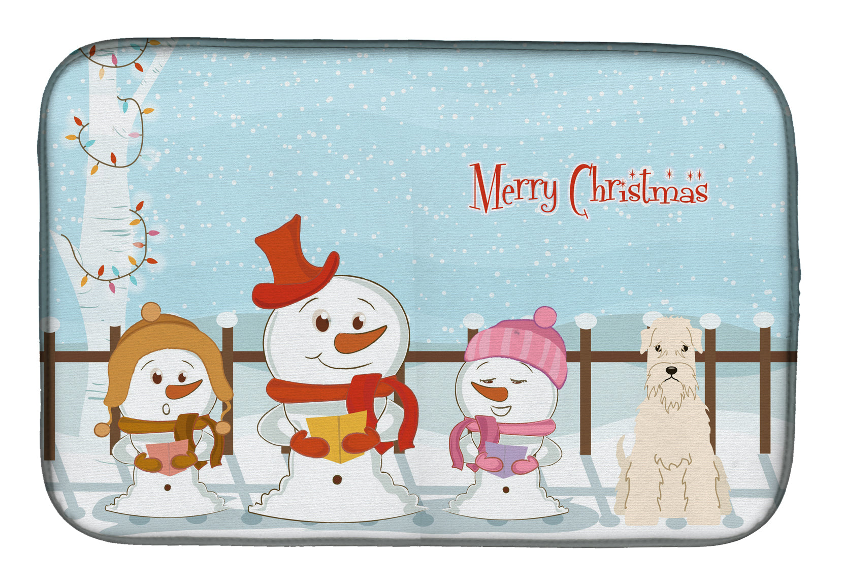 Merry Christmas Carolers Soft Coated Wheaten Terrier Dish Drying Mat BB2392DDM  the-store.com.