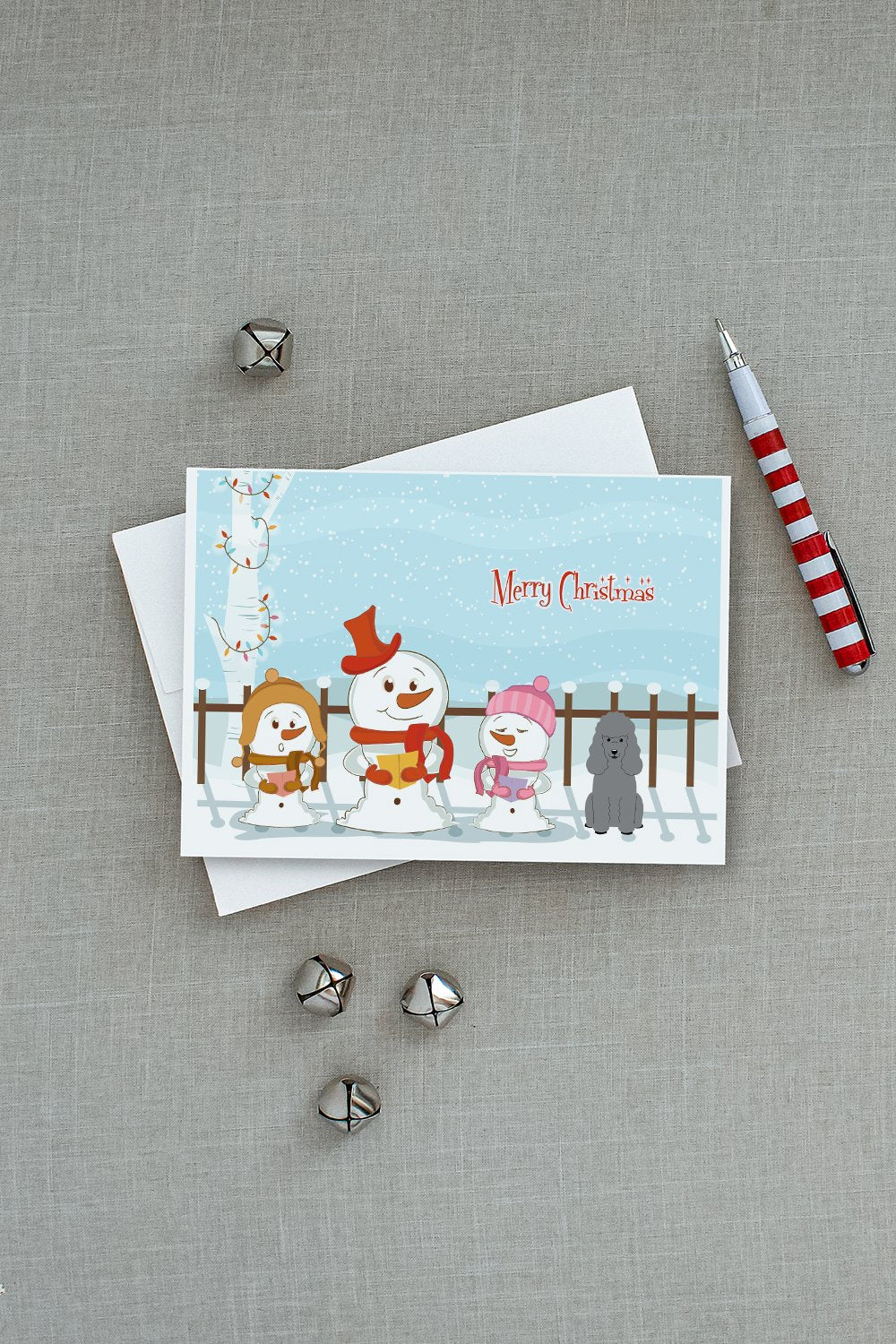 Merry Christmas Carolers Poodle Silver Greeting Cards and Envelopes Pack of 8 - the-store.com