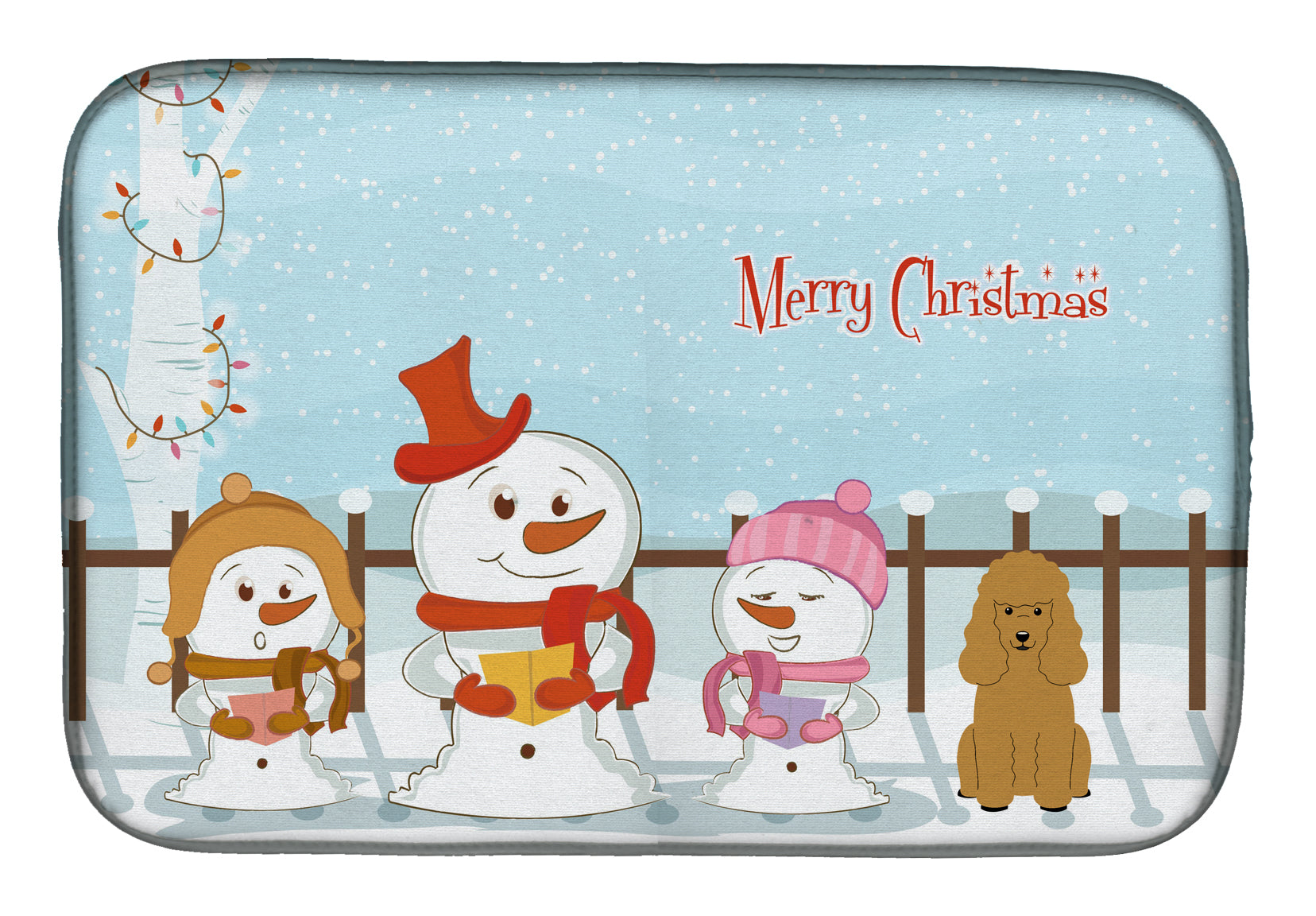 Merry Christmas Carolers Poodle Tan Dish Drying Mat BB2400DDM  the-store.com.