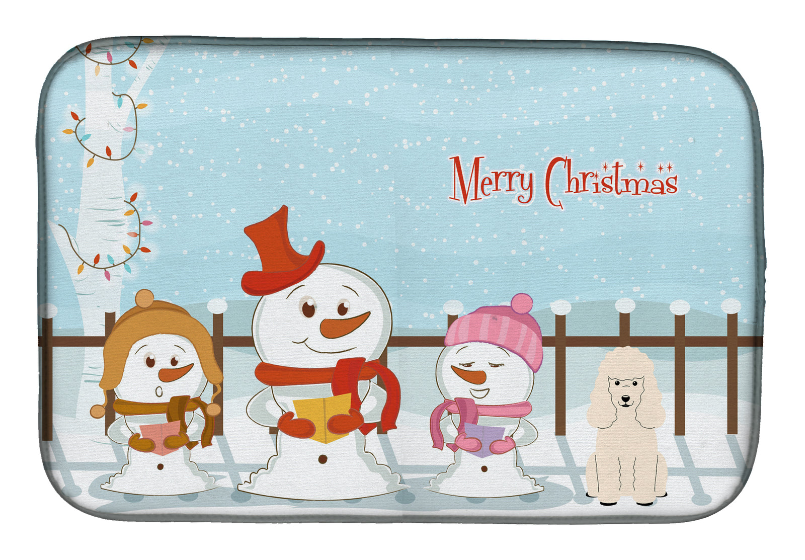 Merry Christmas Carolers Poodle White Dish Drying Mat BB2401DDM  the-store.com.
