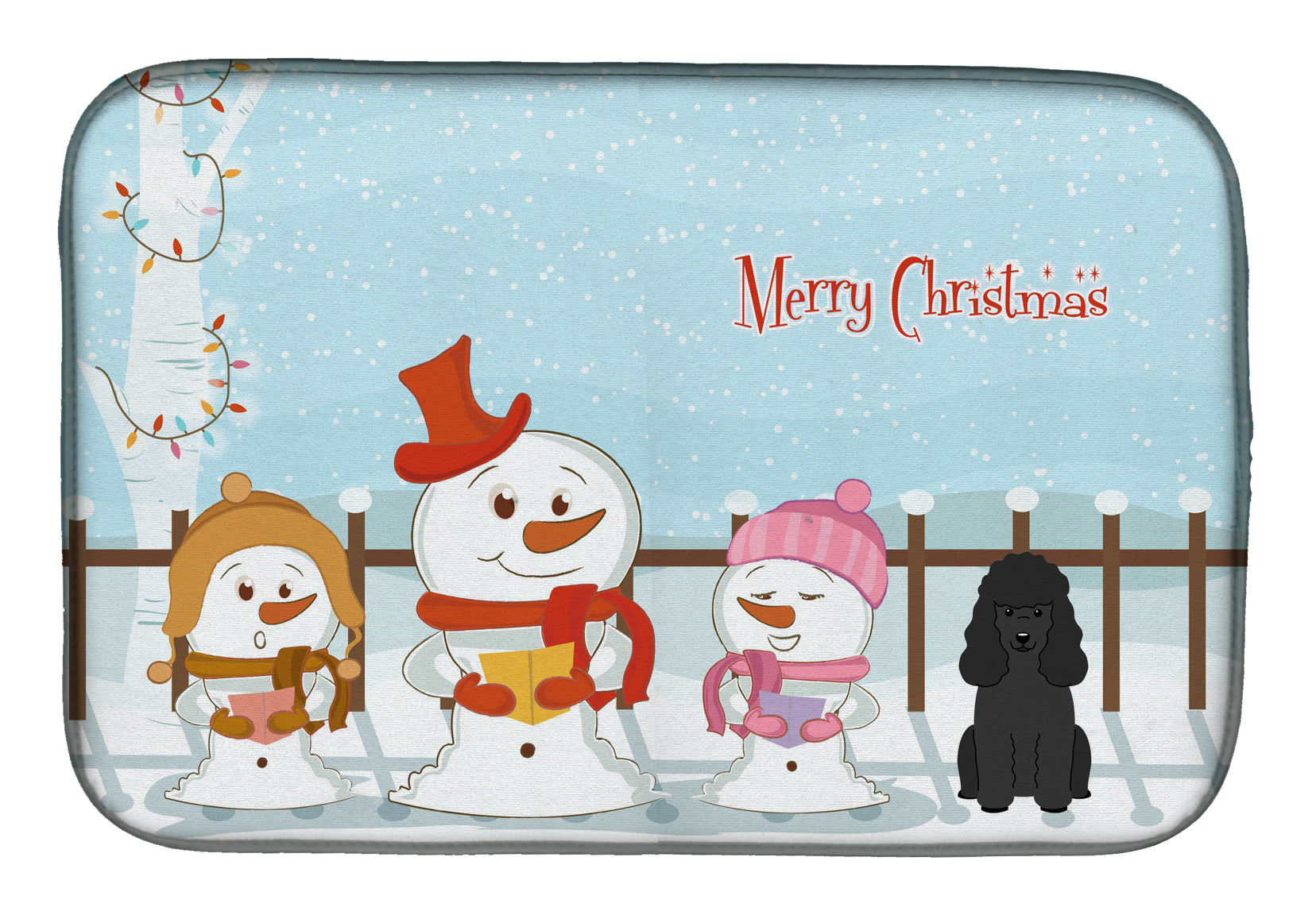 Merry Christmas Carolers Poodle Black Dish Drying Mat BB2402DDM  the-store.com.