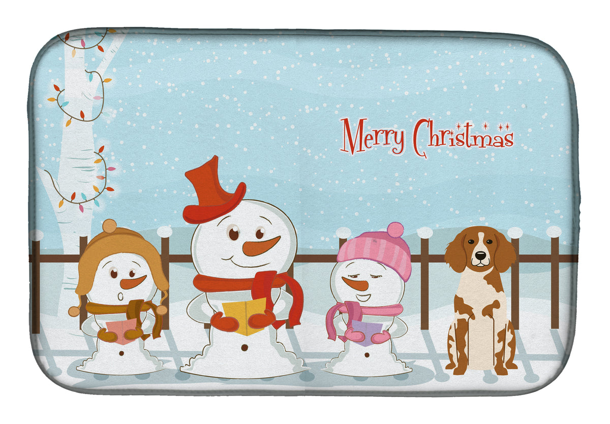 Merry Christmas Carolers Brittany Spaniel Dish Drying Mat BB2403DDM  the-store.com.