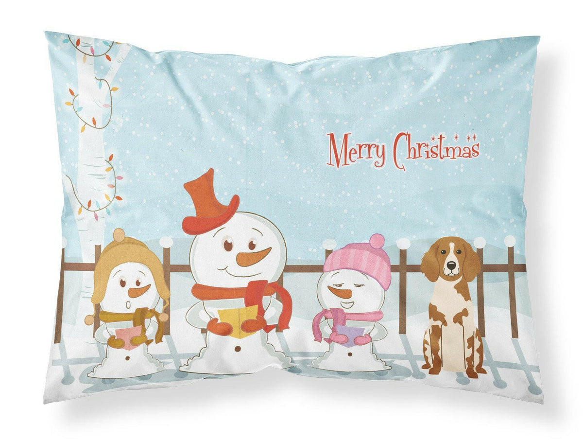 Merry Christmas Carolers Brittany Spaniel Fabric Standard Pillowcase BB2403PILLOWCASE by Caroline&#39;s Treasures