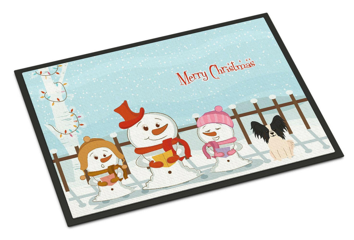 Merry Christmas Carolers Papillon Black White Indoor or Outdoor Mat 18x27 BB2407MAT - the-store.com