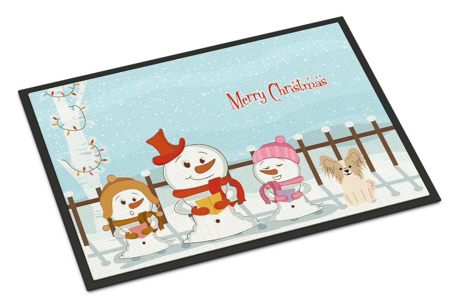 Merry Christmas Carolers Papillon Sable White Indoor or Outdoor Mat 24x36 BB2408JMAT - the-store.com